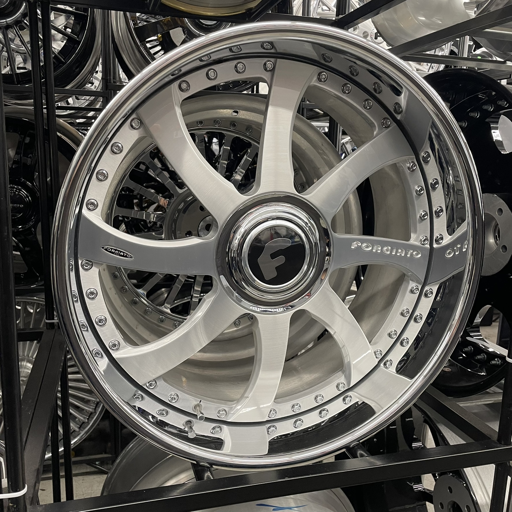 22x9/10 Forgiato Wheels Qustressimo XL Floater Cap Brushed Silver Chrome Lip G body - Old School fitment 5x120/5x4.75/5x5/5x127 - 4 Wheels and Tires Package