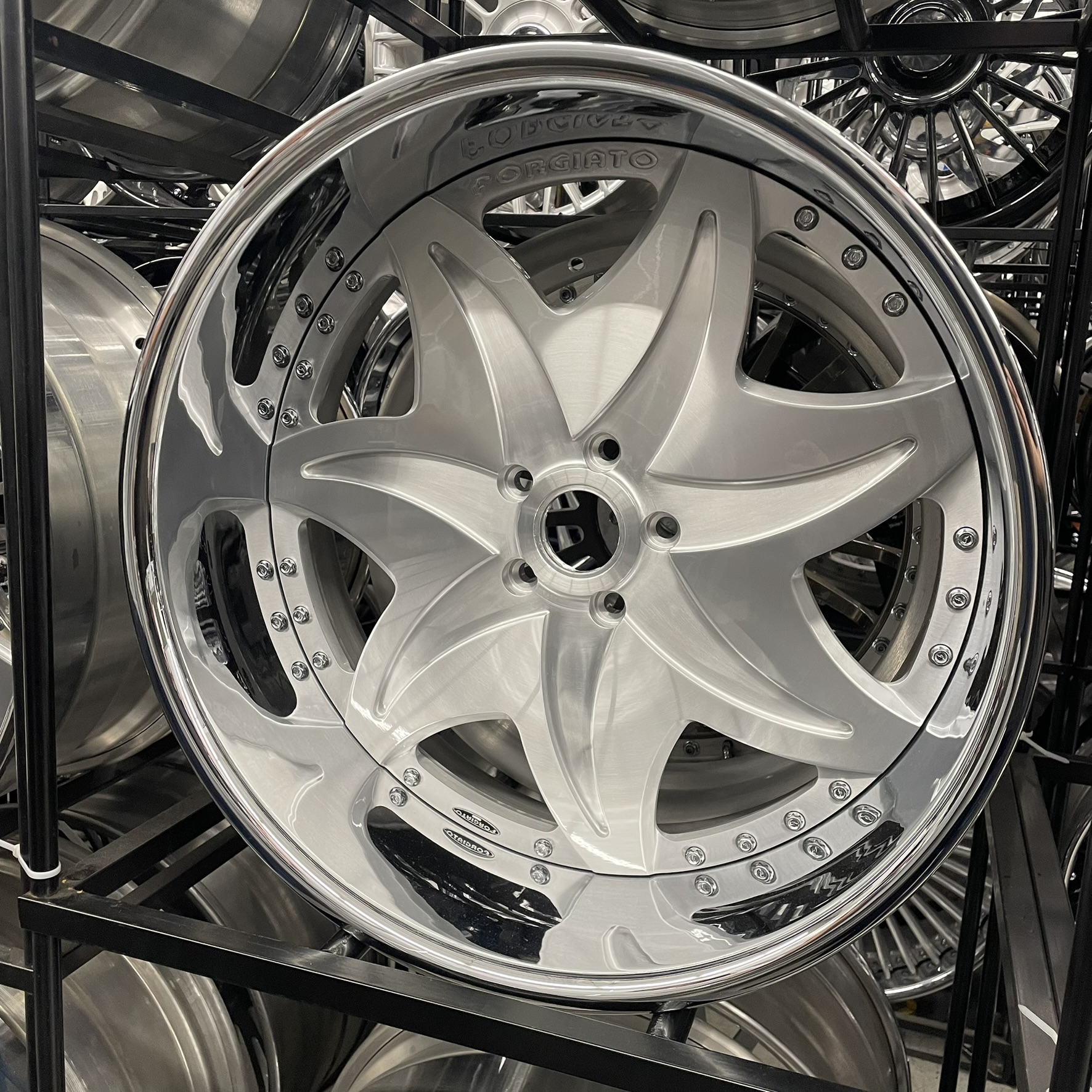 22x9/10 Forgiato Wheels Fiorito Brushed Silver Chrome Lip G body - Old School fitment 5x120/5x4.75/5x5/5x127 - 4 Wheels and Tires Package