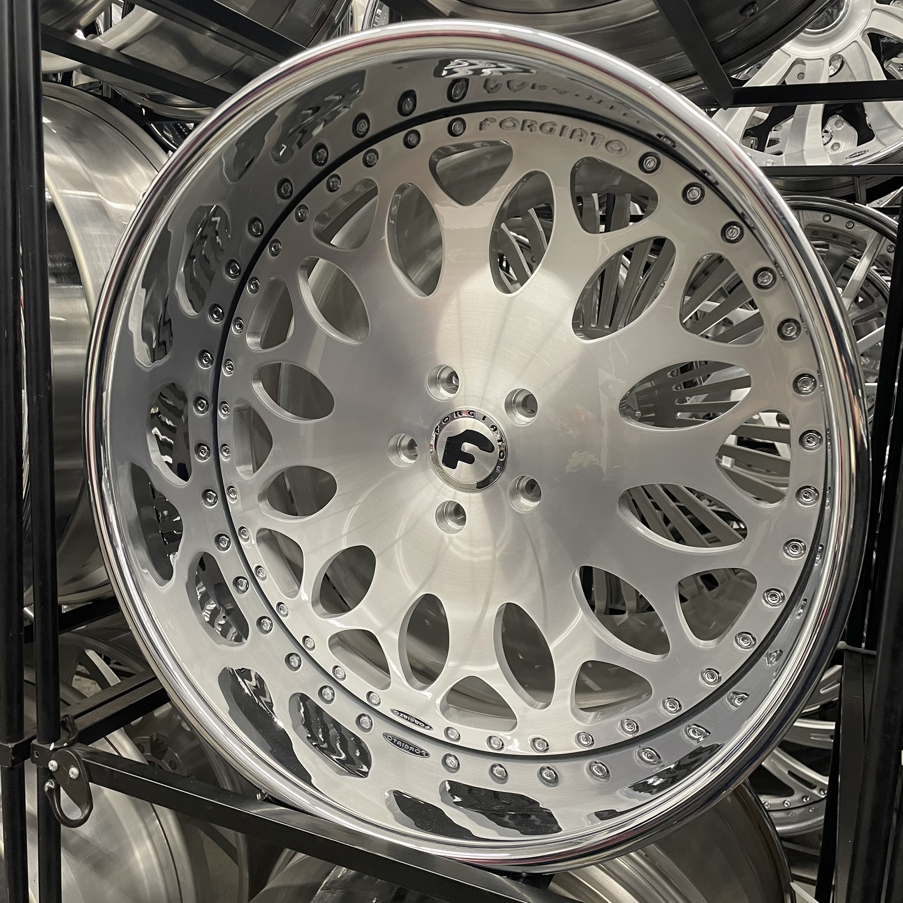 22x9/10 Forgiato Wheels Grano Brushed Silver Chrome Lip G body - Old School fitment 5x120/5x4.75/5x5/5x127 - 4 Wheels and Tires Package