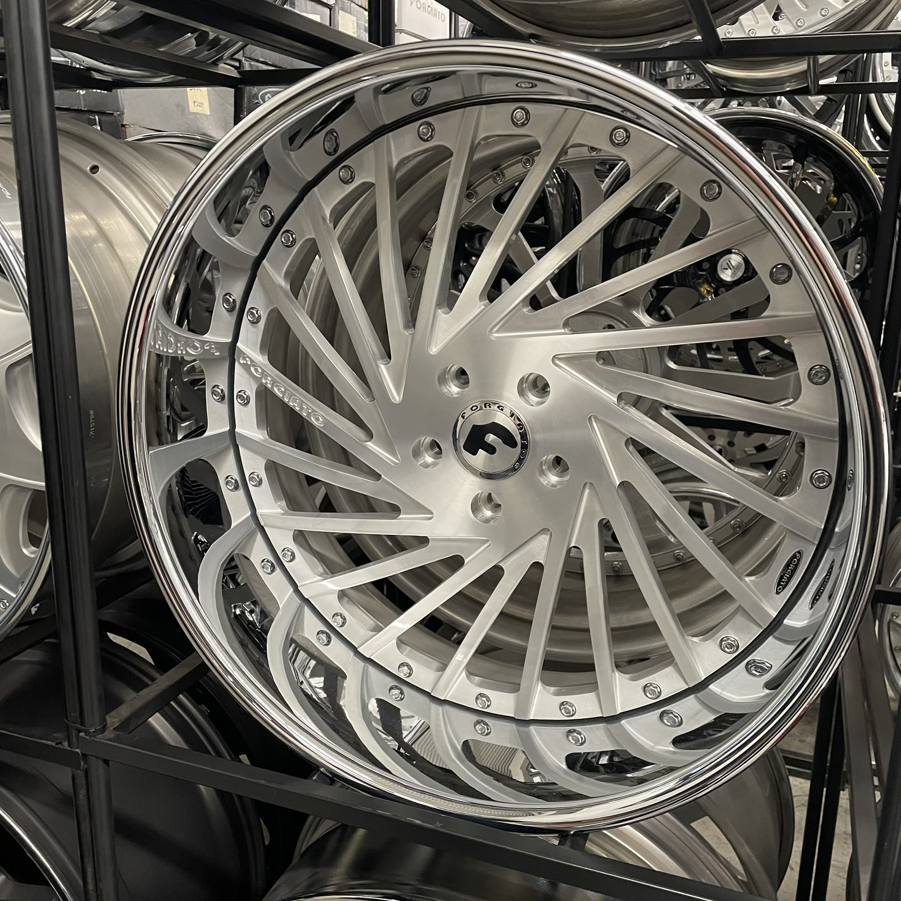 22x9/10 Forgiato Wheels Ventoso Brushed Silver Chrome Lip G body - Old School fitment 5x120/5x4.75/5x5/5x127 - 4 Wheels and Tires Package