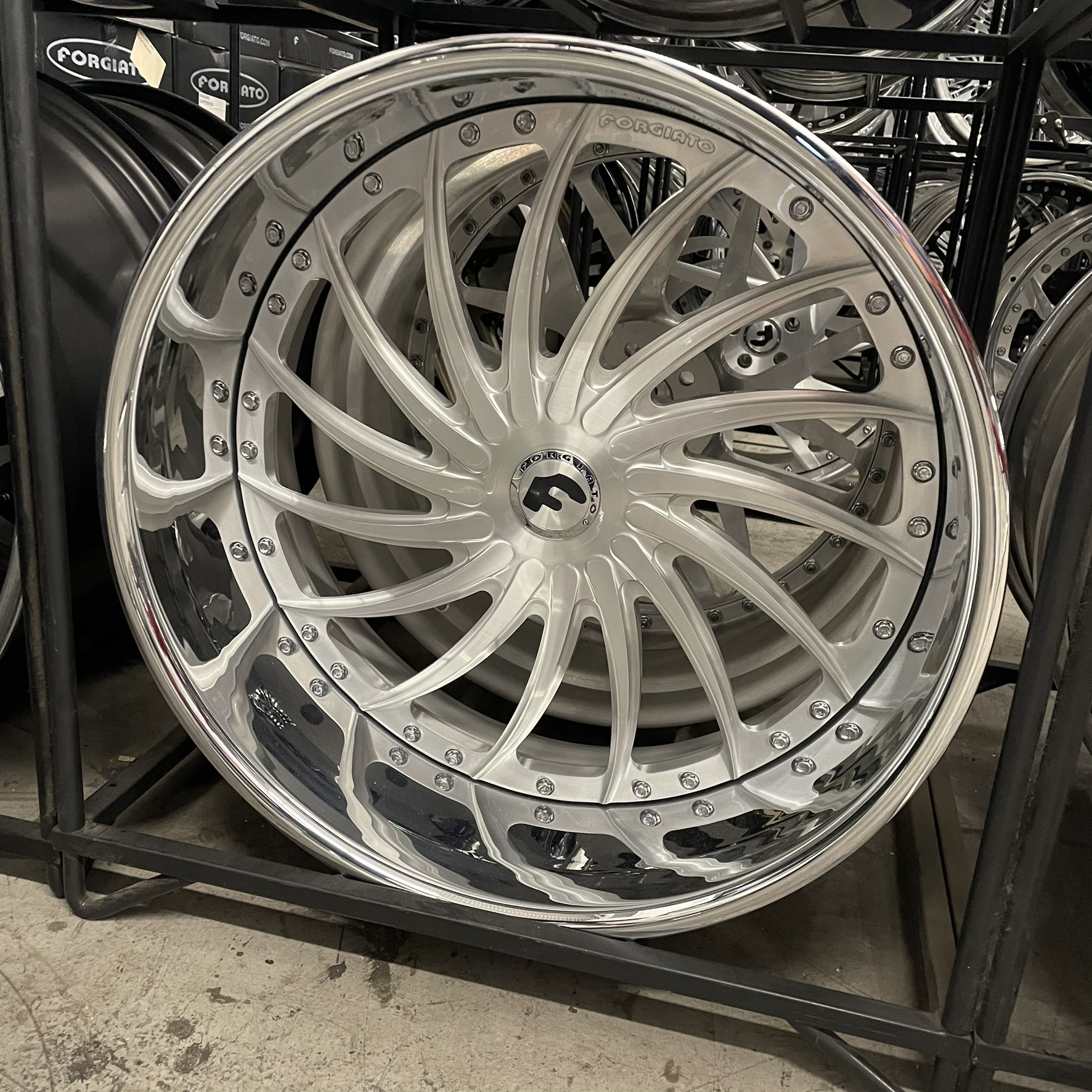 22x9/10 Forgiato Wheels Wade Brushed Silver Chrome Lip G body - Old School fitment 5x120/5x4.75/5x5/5x127 - 4 Wheels and Tires Package