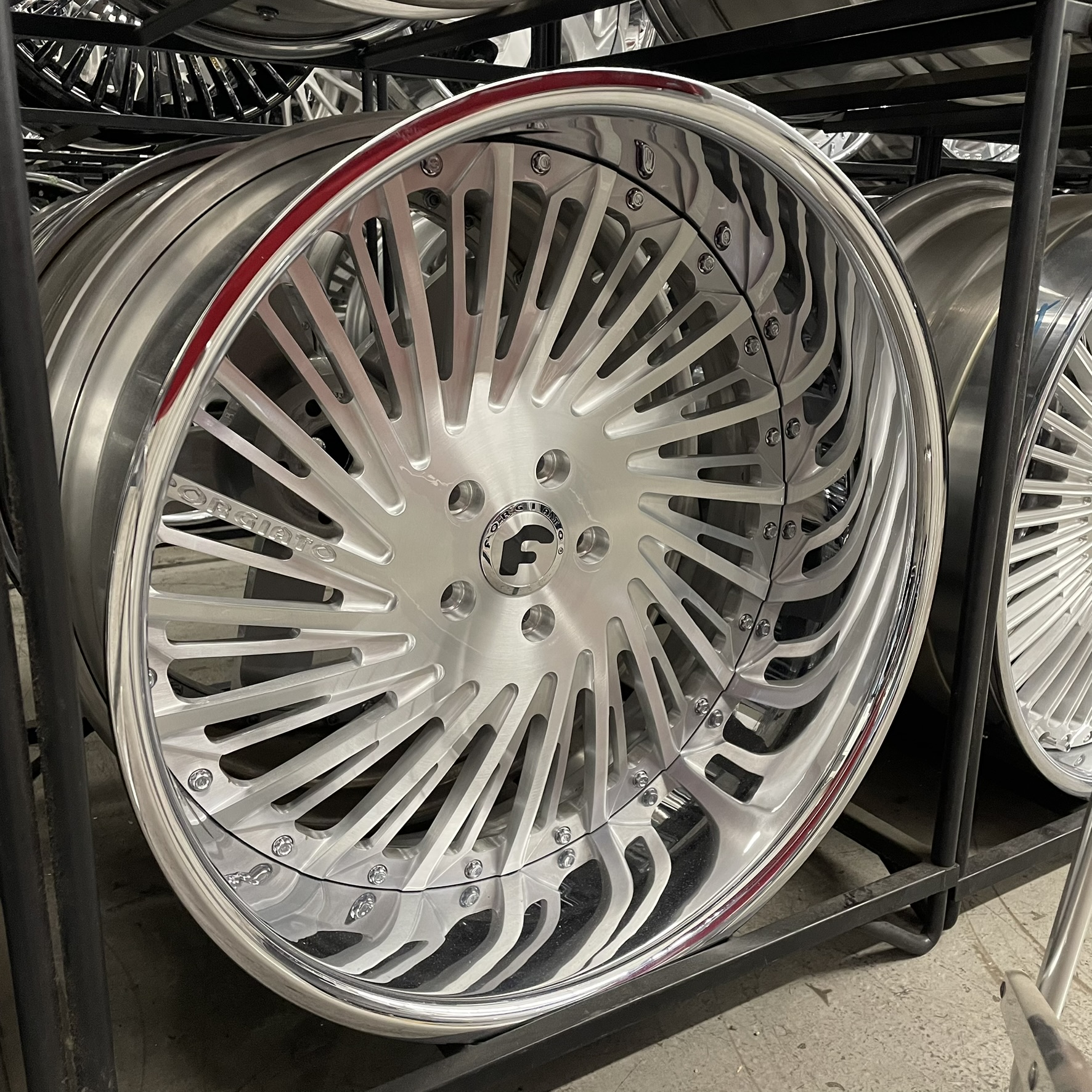 22x9/10 Forgiato Wheels Rapidiosso Brushed Silver Chrome Lip G body - Old School fitment 5x120/5x4.75/5x5/5x127 - 4 Wheels and Tires Package