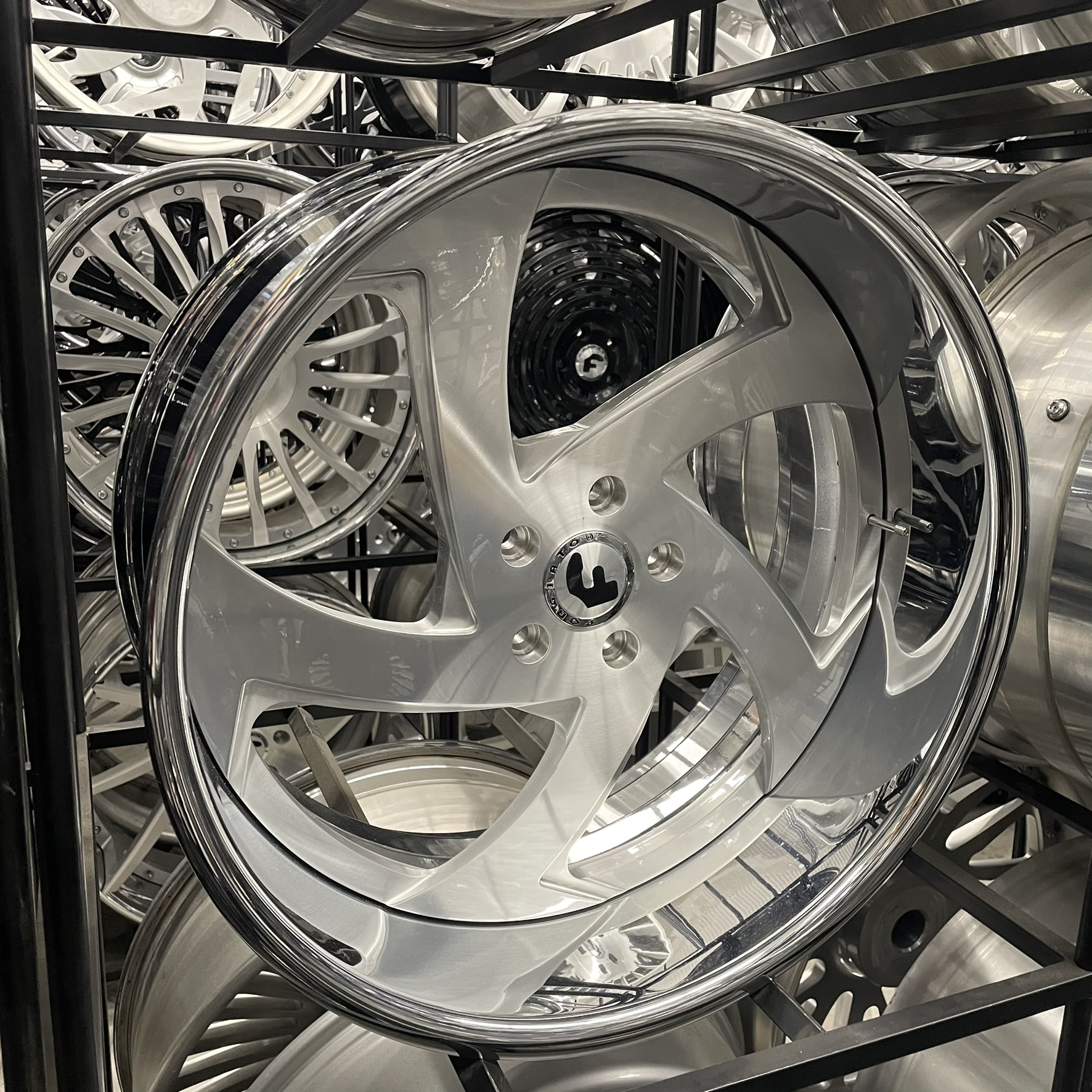 22x9/10 Forgiato Wheels SR01 Brushed Silver Chrome Lip G body - Old School fitment 5x120/5x4.75/5x5/5x127 - 4 Wheels and Tires Package