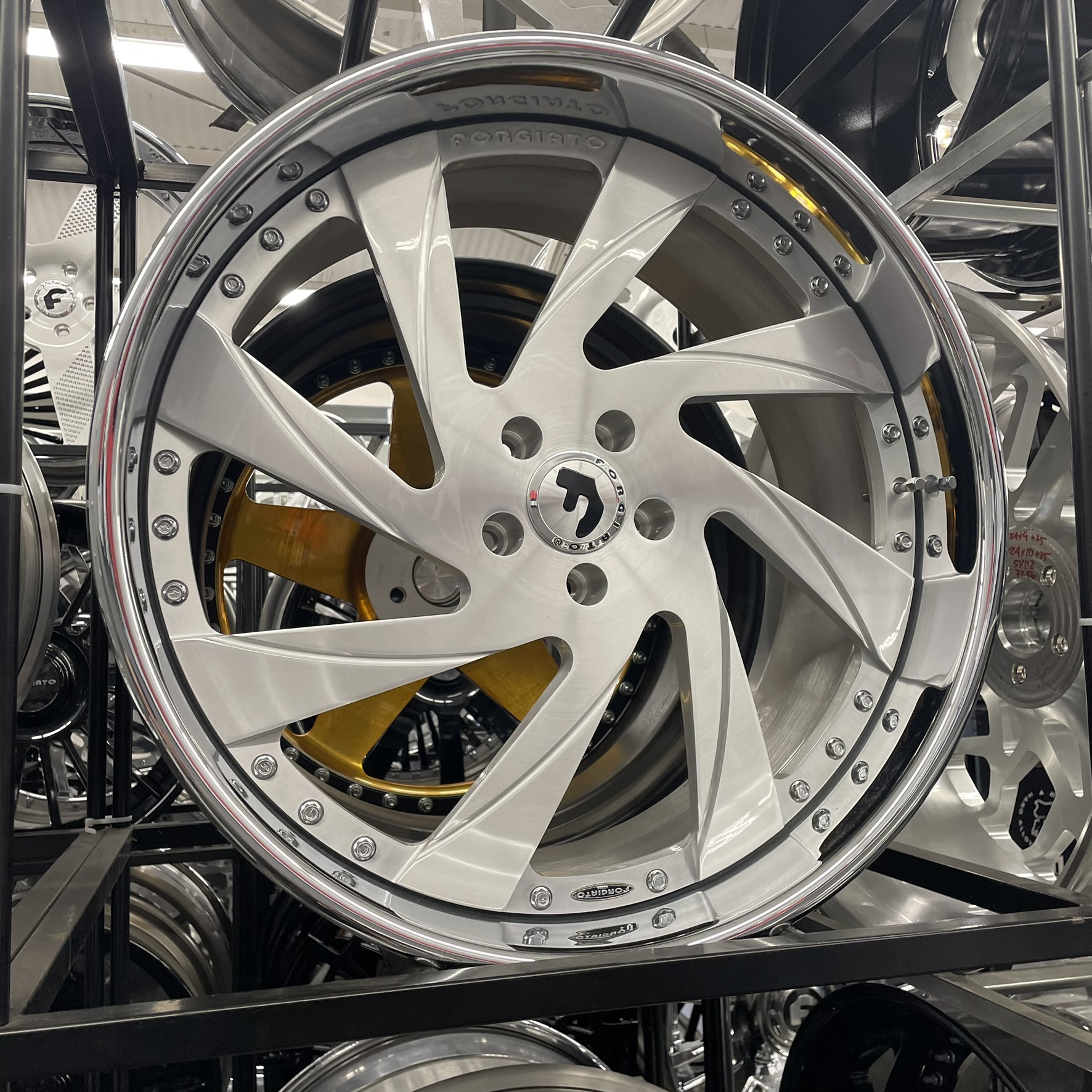 22" Forgiato Wheels Ivetto Brushed Silver Chrome Lip 5x112/5x114.3/5x115/5x120  - 4 Wheels and Tires Package