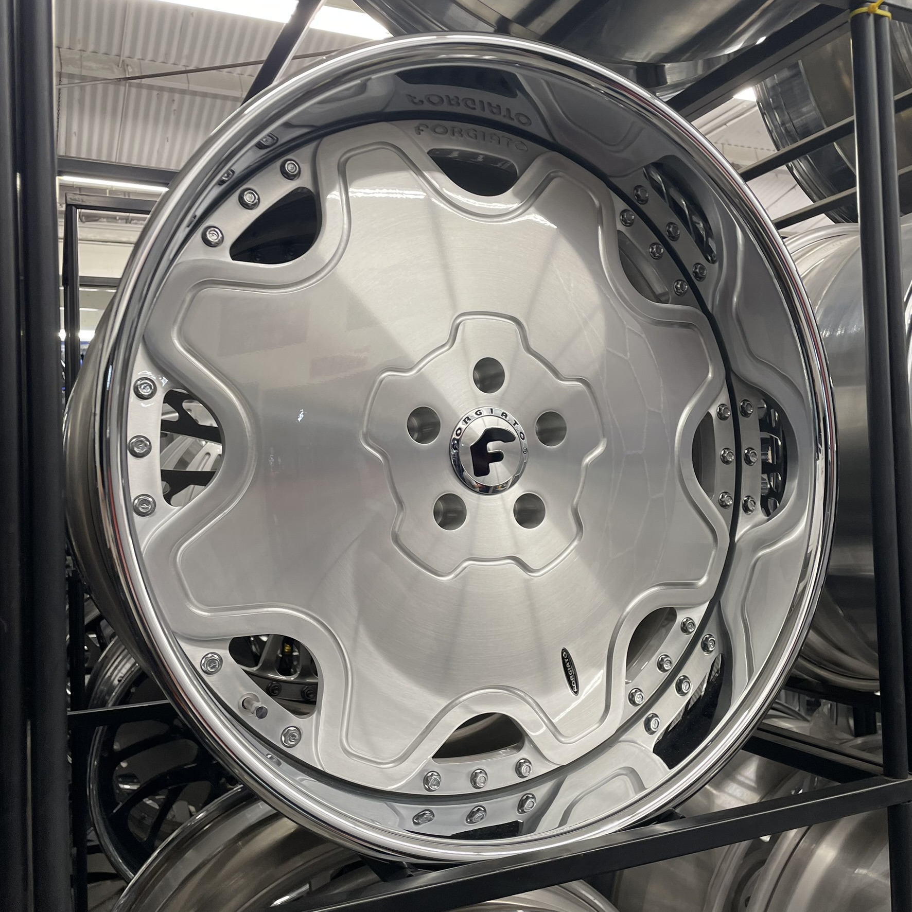22x9/10 Forgiato Wheels Fiore Brushed Silver Chrome Lip G body - Old School fitment 5x120/5x4.75/5x5/5x127 - 4 Wheels and Tires Package