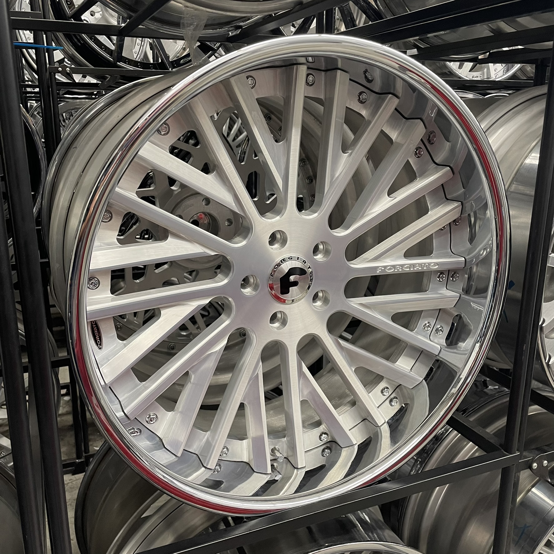 22" Forgiato Wheels Provette Brushed Silver Chrome Lip 5x112/5x114.3/5x115/5x120  - 4 Wheels and Tires Package