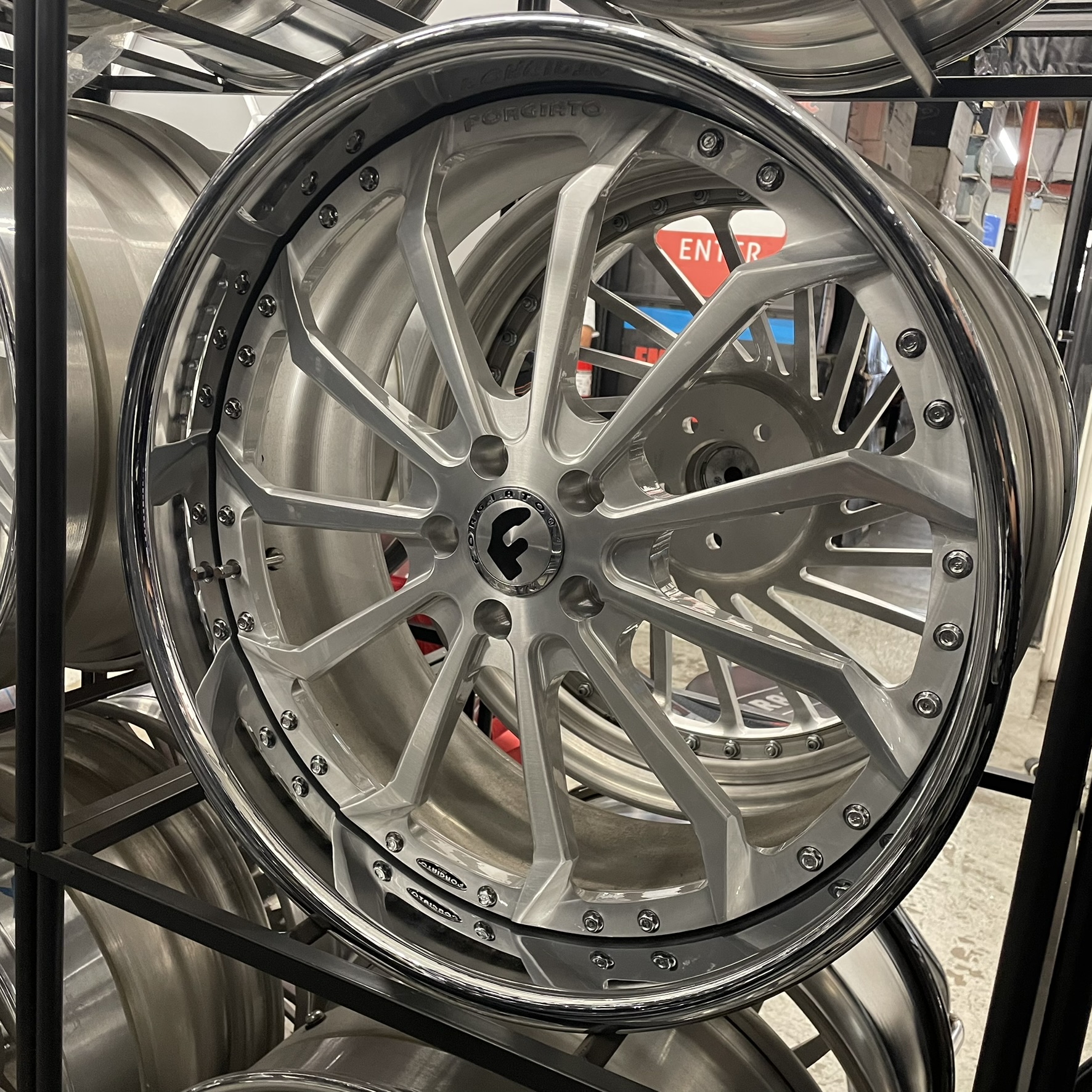 22" Forgiato Wheels Navaja Brushed Silver Chrome Lip 5x112/5x114.3/5x115/5x120  - 4 Wheels and Tires Package