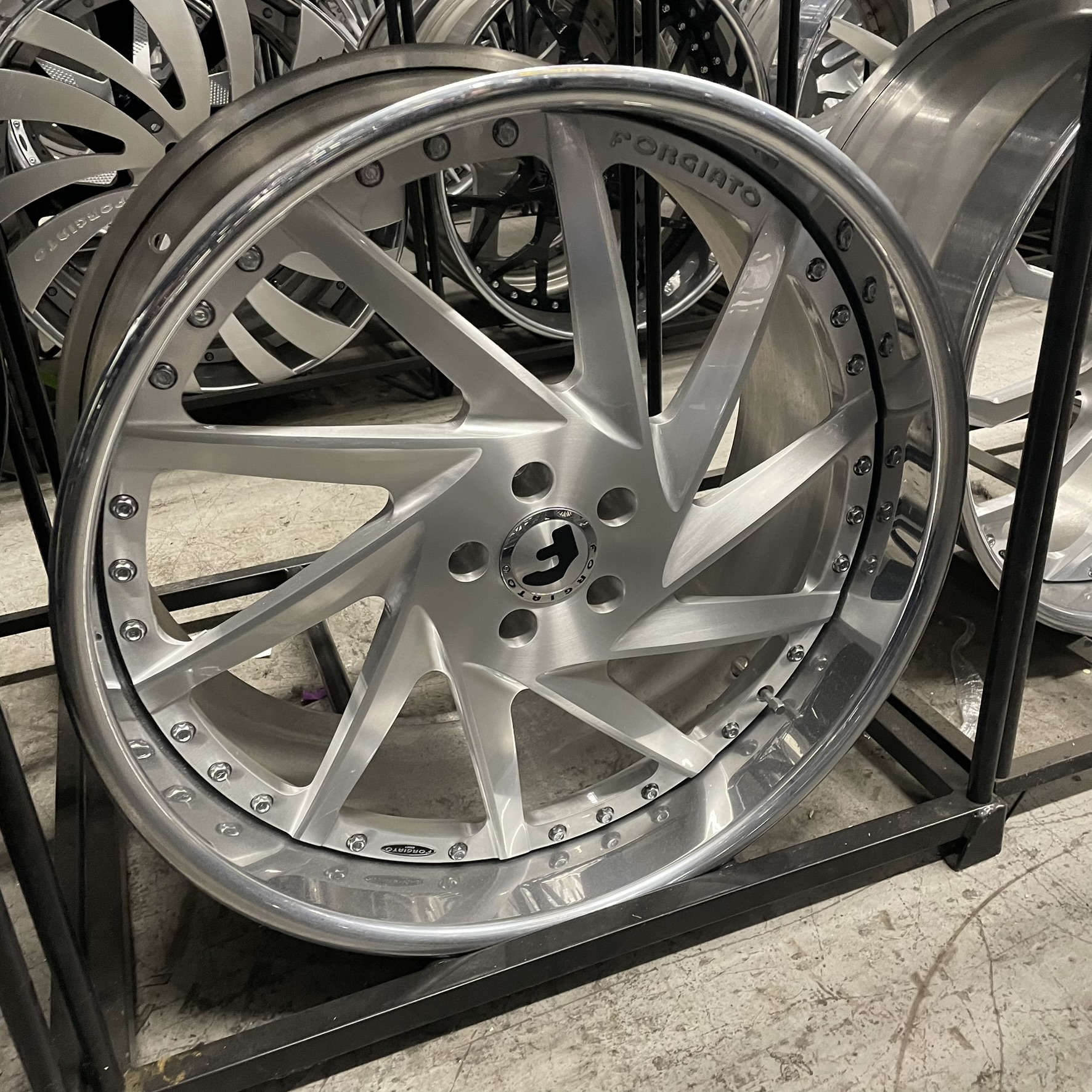 22" Forgiato Wheels Troppo Brushed Silver Chrome Lip 5x112/5x114.3/5x115/5x120  - 4 Wheels and Tires Package