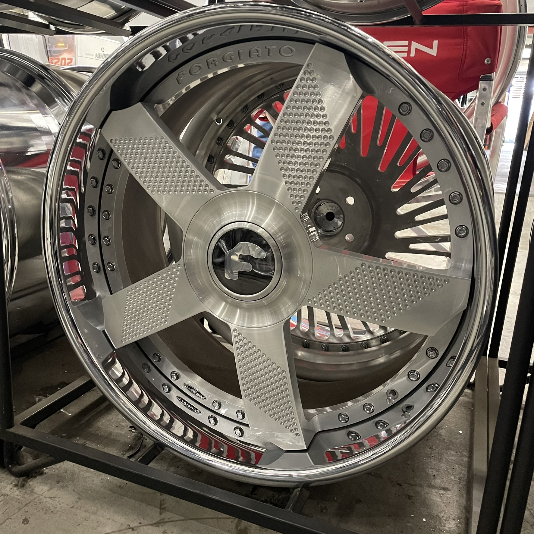 22" Forgiato Wheels Fossette XL Floater Cap Brushed Silver Chrome Lip 5x112/5x114.3/5x115/5x120  - 4 Wheels and Tires Package