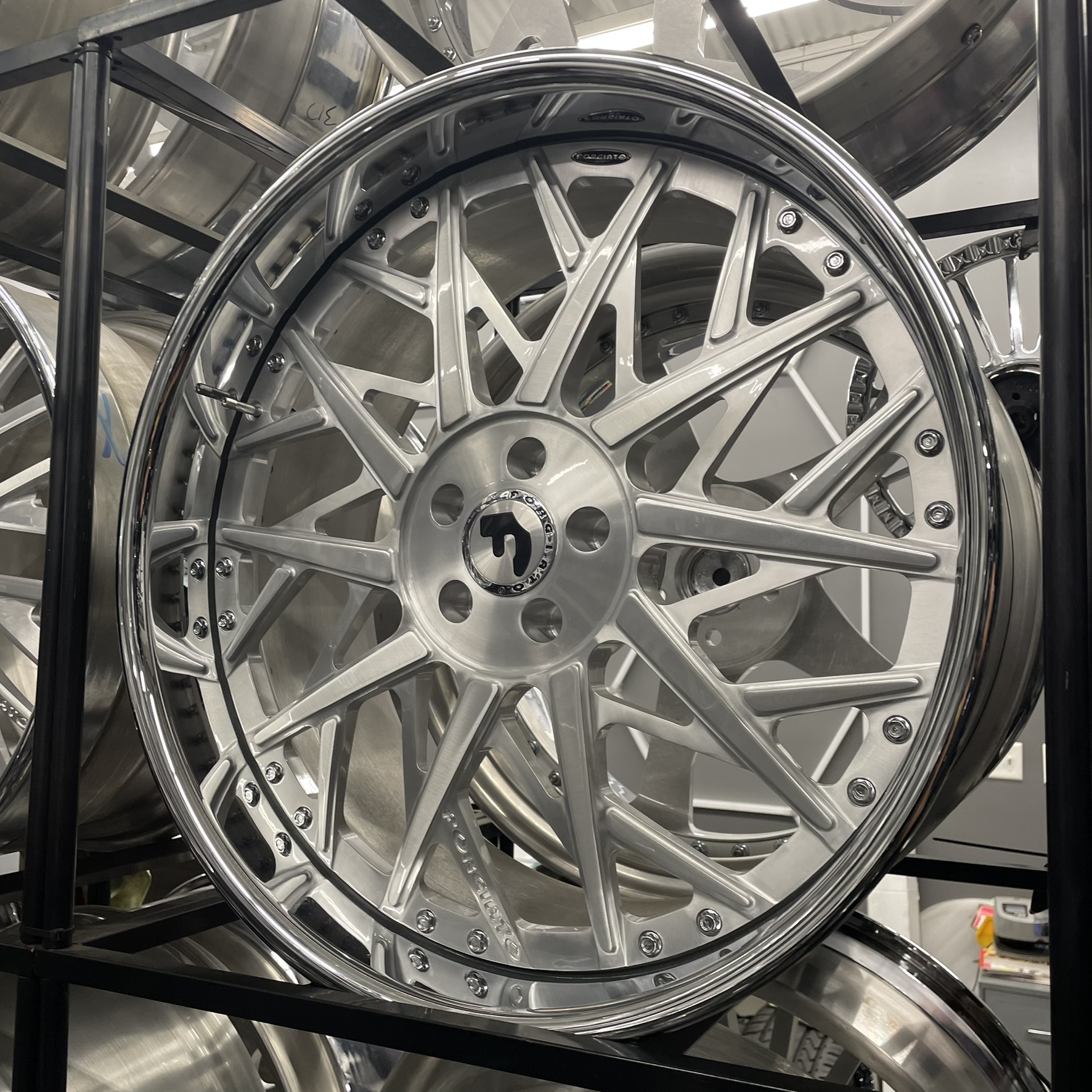 22" Forgiato Wheels Blocco Brushed Silver Chrome Lip 5x112/5x114.3/5x115/5x120  - 4 Wheels and Tires Package