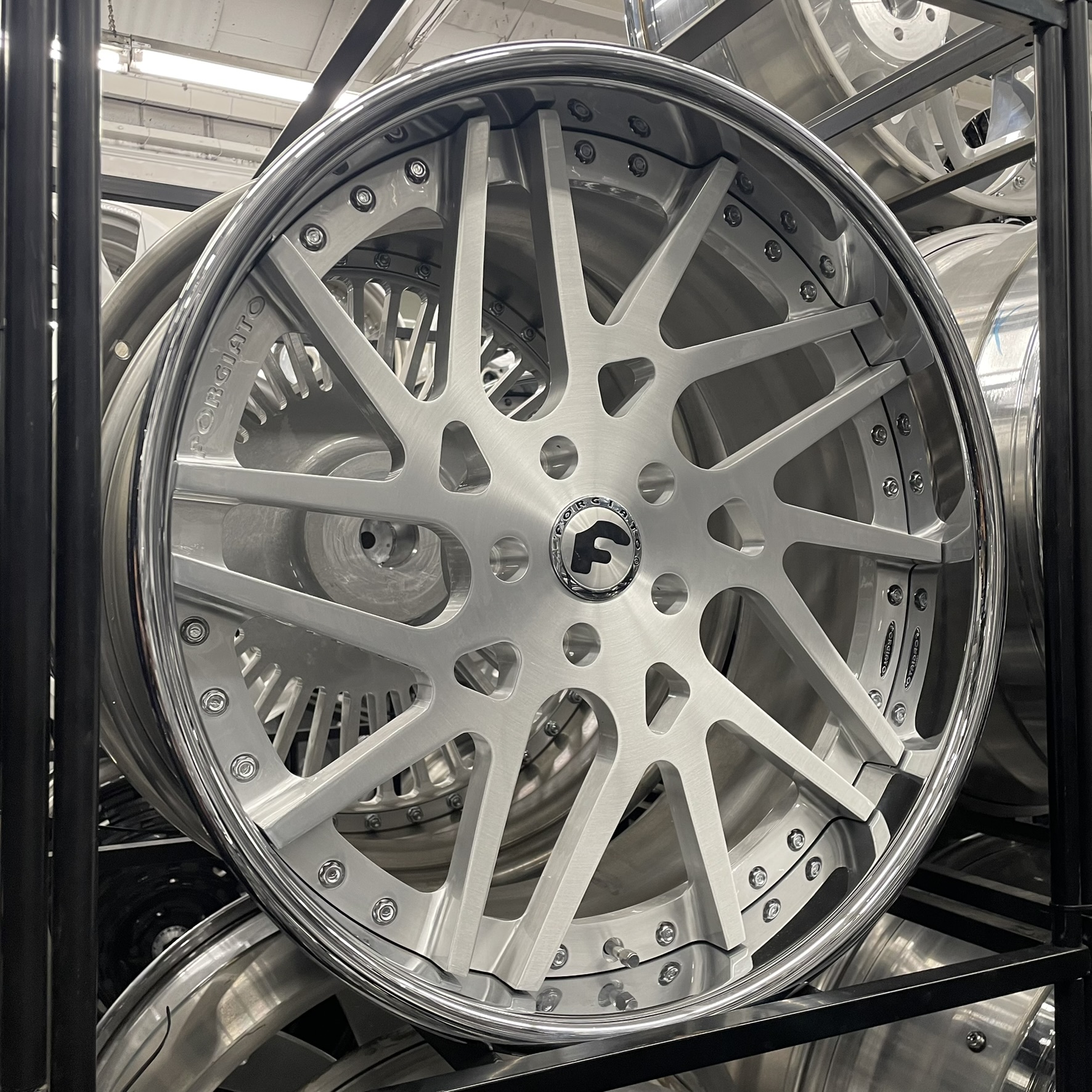 22" Forgiato Wheels Twisted Maglia Brushed Silver Chrome Lip 5x112/5x114.3/5x115/5x120  - 4 Wheels and Tires Package