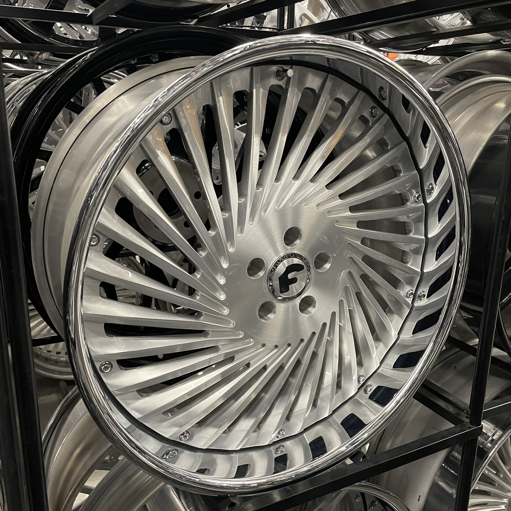 22" Forgiato Wheels Twisted Trimestre Brushed Silver Chrome Lip 5x112/5x114.3/5x115/5x120  - 4 Wheels and Tires Package