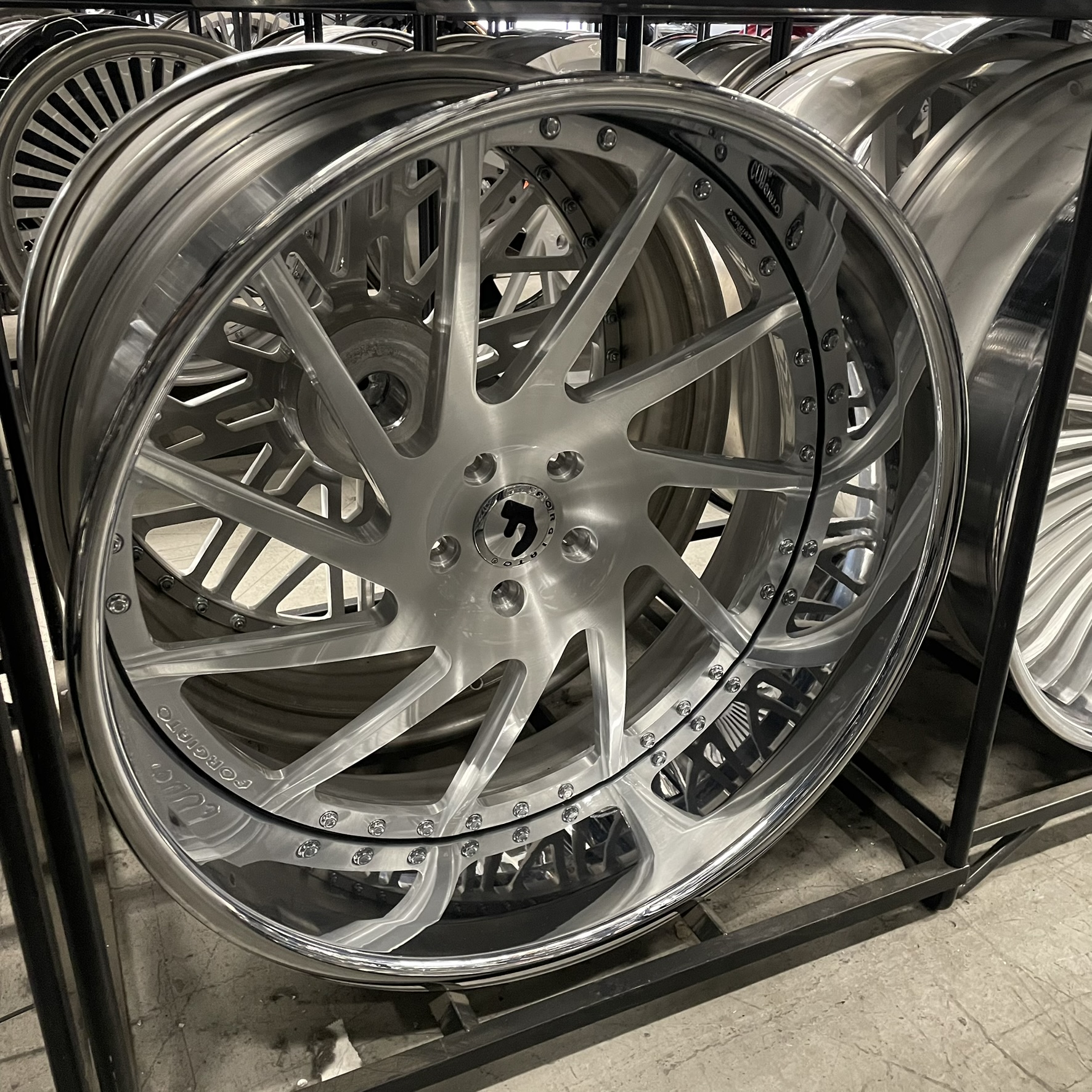 24x9/10 Staggered Forgiato Wheels Navaja Gloss Black G body - Old School fitment 5x120/5x4.75/5x5/5x127 - 4 Wheels and Tires Package