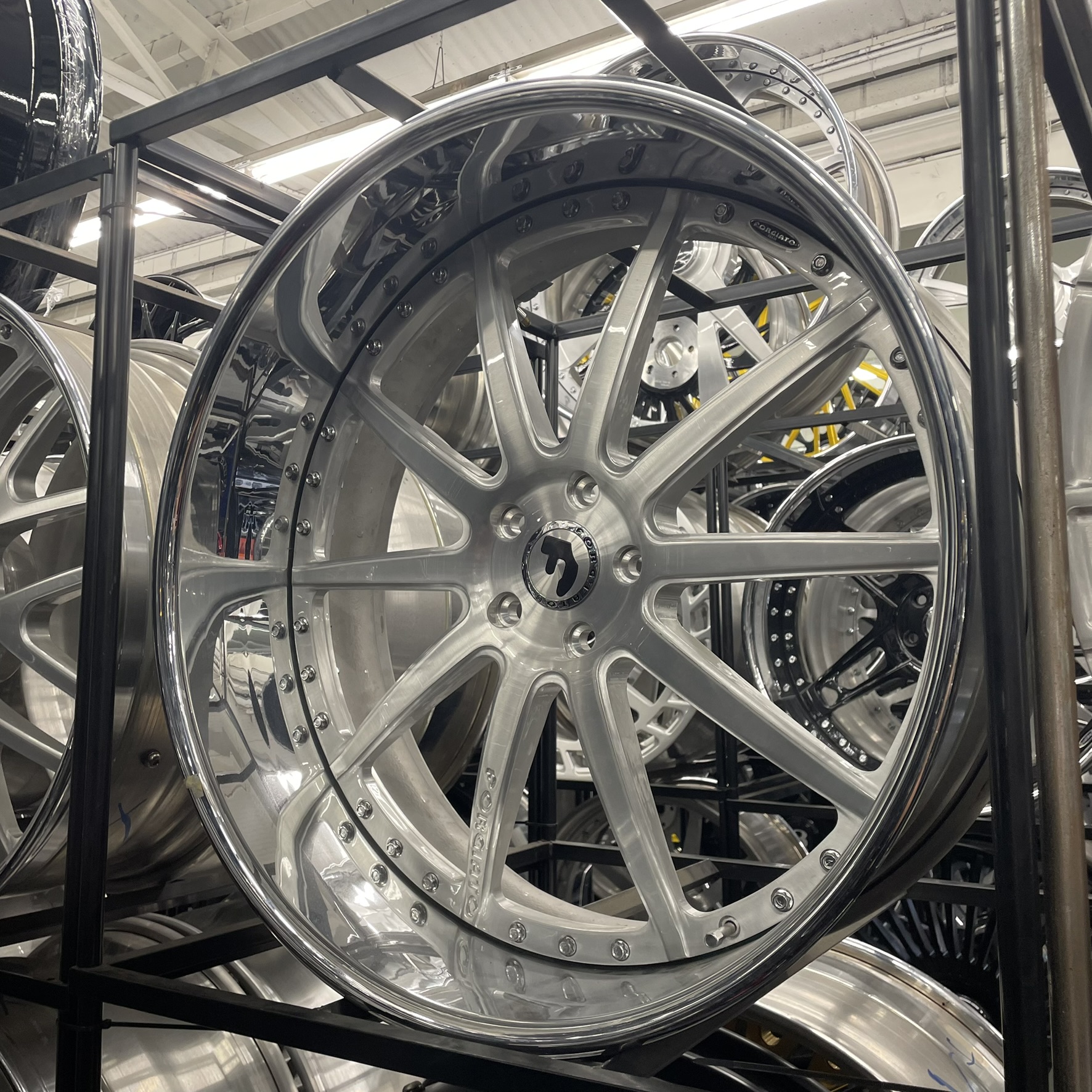 24x9/10 Staggered Forgiato Wheels Sincro Gloss Black Chrome Lip G body - Old School fitment 5x120/5x4.75/5x5/5x127 - 4 Wheels and Tires Package