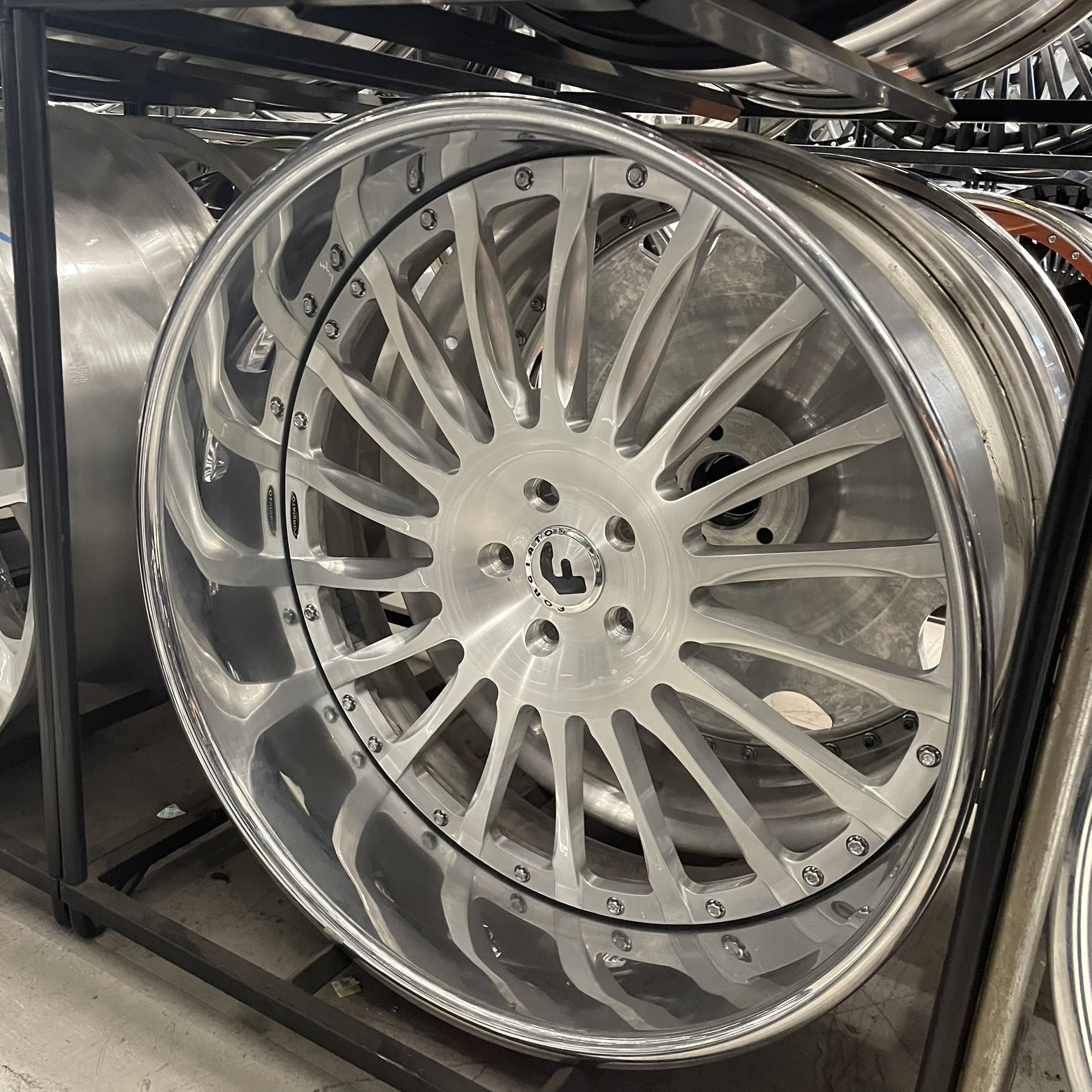 24x9/10 Staggered Forgiato Wheels S206 Brushed Silver Chrome Lip G body - Old School fitment 5x120/5x4.75/5x5/5x127 - 4 Wheels and Tires Package