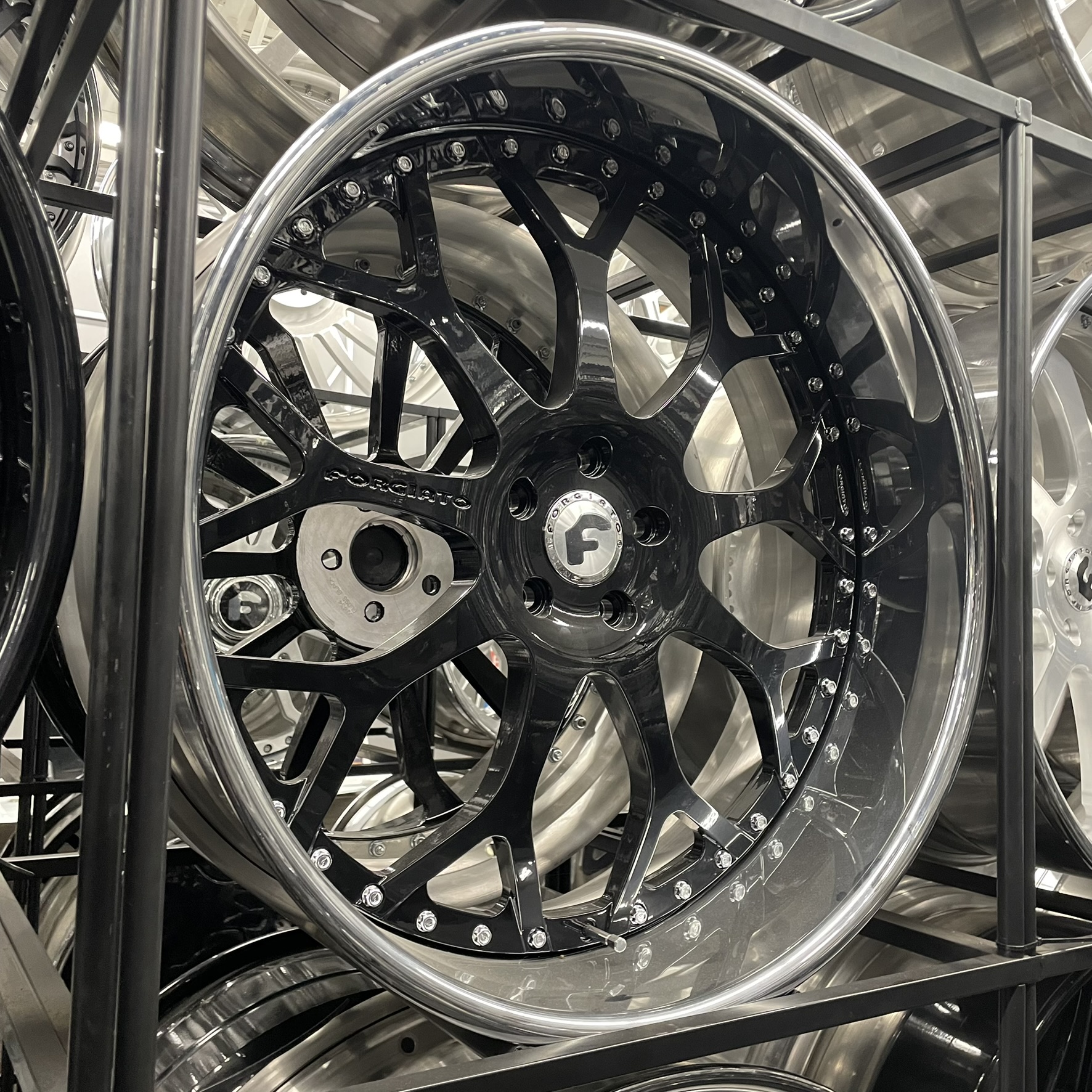 24x9/10 Staggered Forgiato Wheels Espotto Brushed Silver Chrome Lip G body - Old School fitment 5x120/5x4.75/5x5/5x127 - 4 Wheels and Tires Package