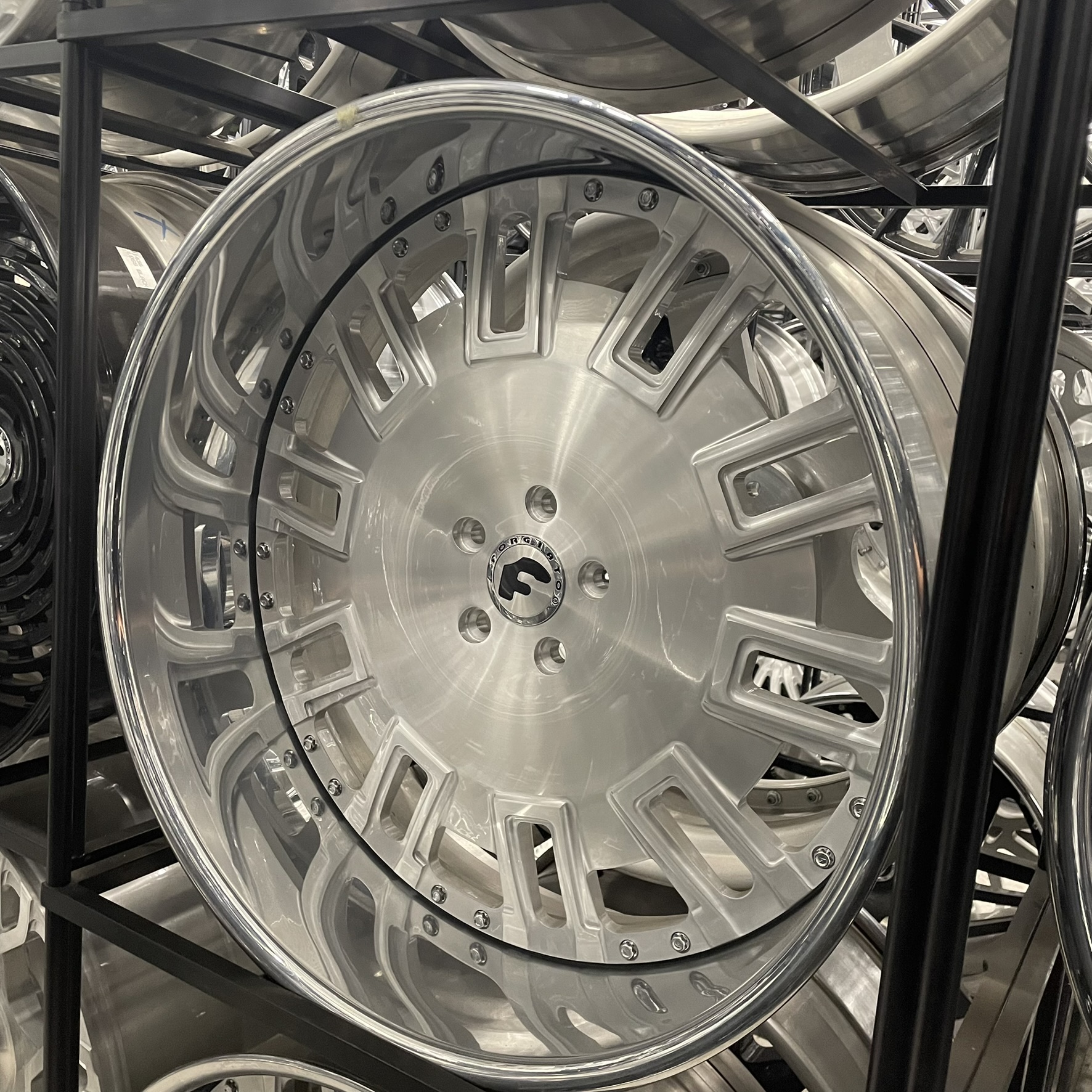 24x9/10 Staggered Forgiato Wheels Andata Brushed Silver Chrome Lip G body - Old School fitment 5x120/5x4.75/5x5/5x127 - 4 Wheels and Tires Package