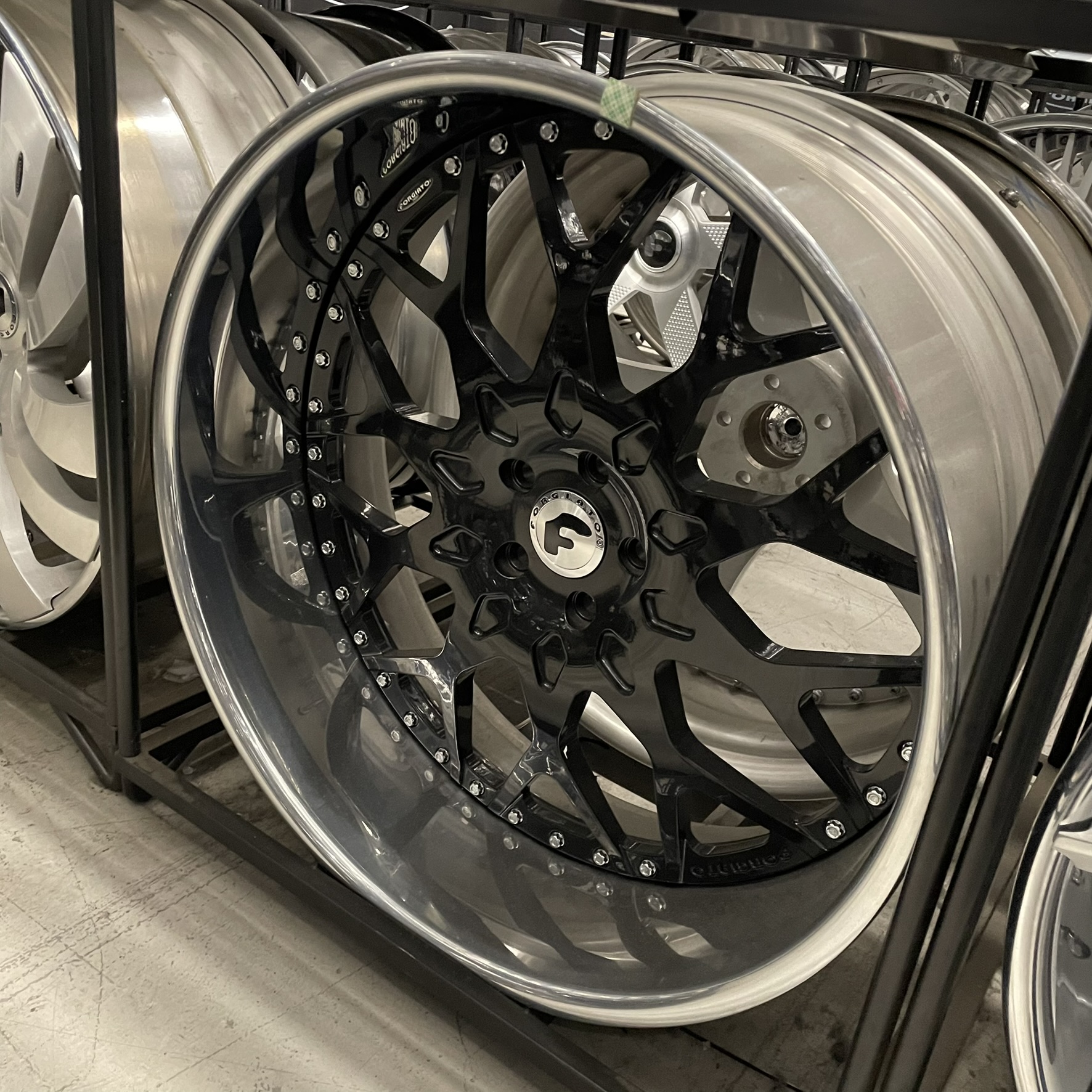 24x9/10 Staggered Forgiato Wheels Capolavaro Brushed Silver Chrome Lip G body - Old School fitment 5x120/5x4.75/5x5/5x127 - 4 Wheels and Tires Package