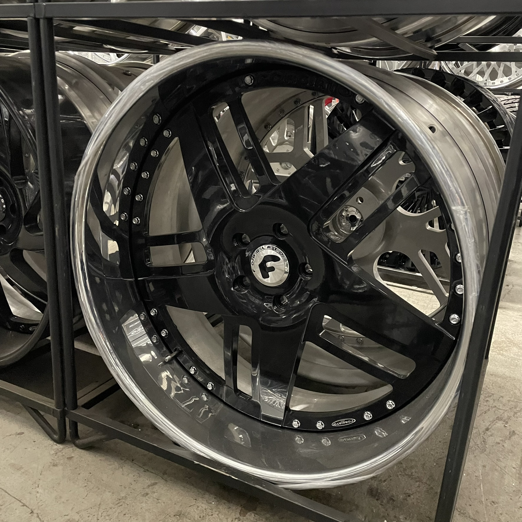 24x9/10 Staggered Forgiato Wheels C2C-2 Brushed Silver Chrome Lip G body - Old School fitment 5x120/5x4.75/5x5/5x127 - 4 Wheels and Tires Package