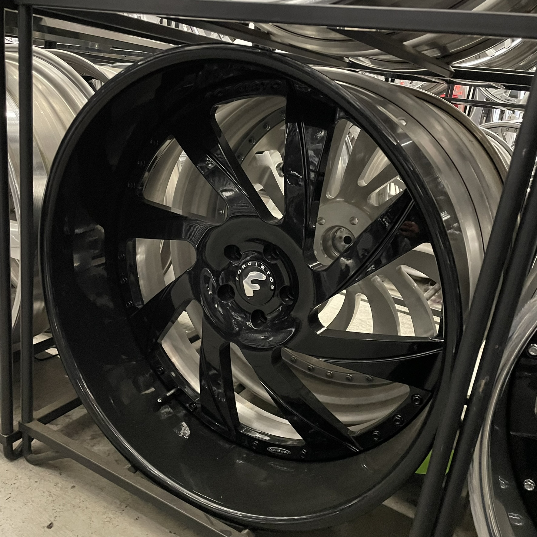 24x9/10 Staggered Forgiato Wheels Veccio Gloss Black Chrome Lip G body - Old School fitment 5x120/5x4.75/5x5/5x127 - 4 Wheels and Tires Package