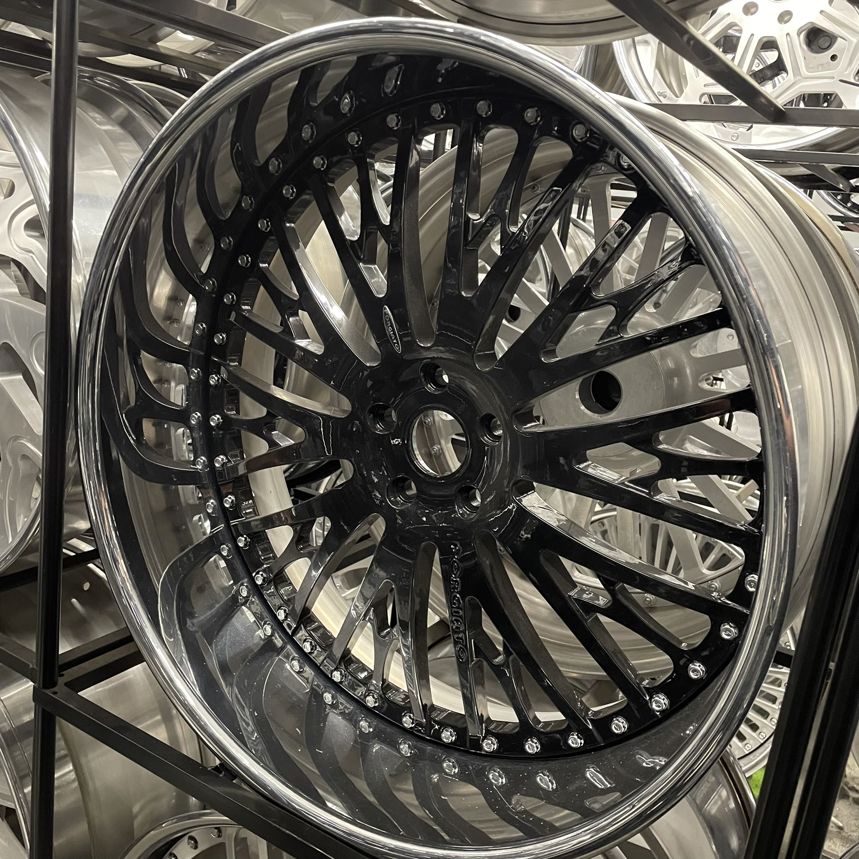 24x9/10 Staggered Forgiato Wheels Rueda Brushed Silver Chrome Lip G body - Old School fitment 5x120/5x4.75/5x5/5x127 - 4 Wheels and Tires Package