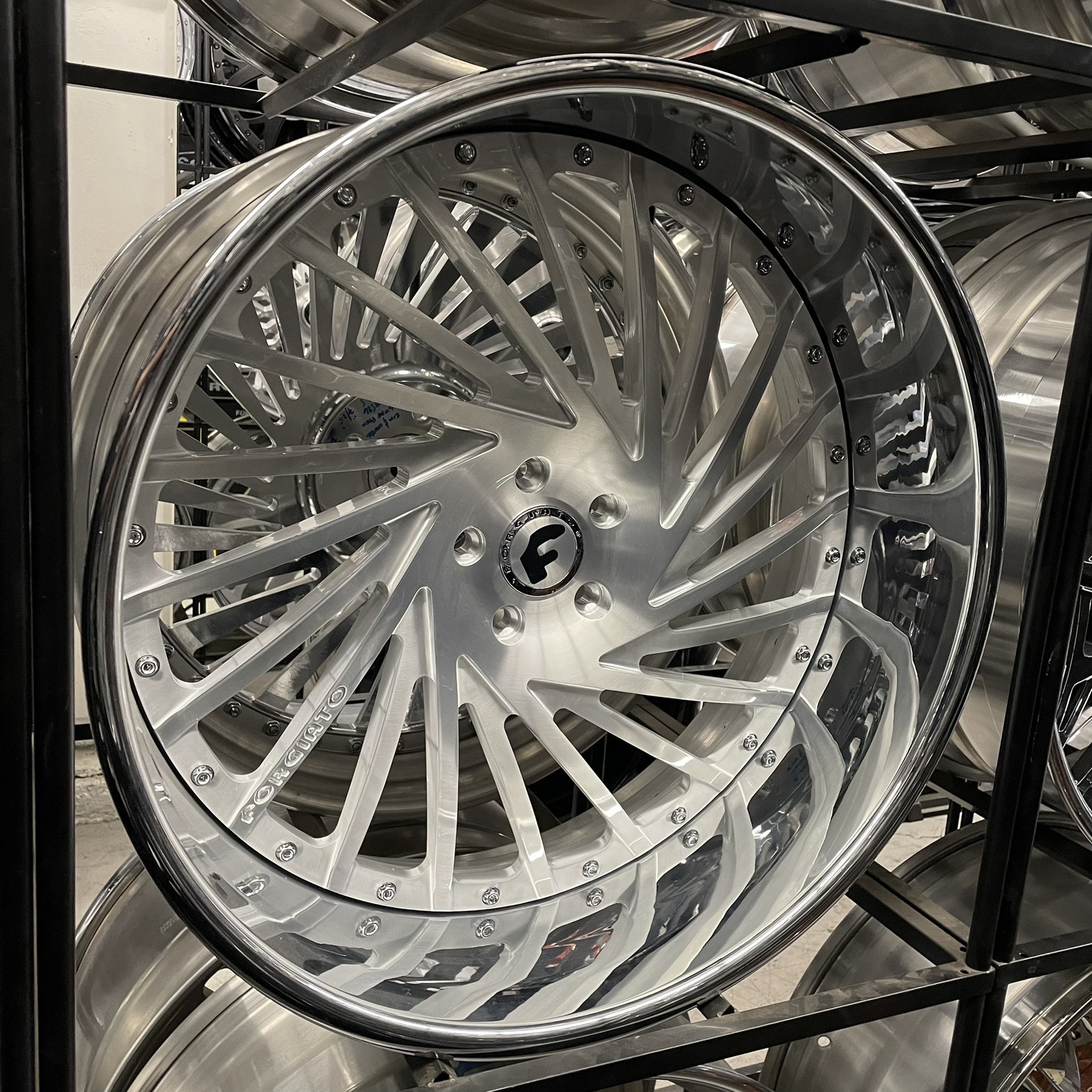 24x9/10 Staggered Forgiato Wheels Enzo Brushed Silver G body - Old School fitment 5x120/5x4.75/5x5/5x127 - 4 Wheels and Tires Package