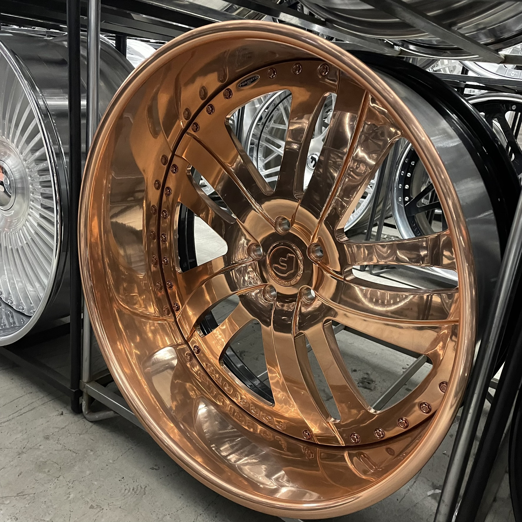 24x9/10 Staggered Forgiato Wheels G-2 w/ Billet Floater Cap Brushed Silver Chrome Lip G body - Old School fitment 5x120/5x4.75/5x5/5x127 - 4 Wheels and Tires Package