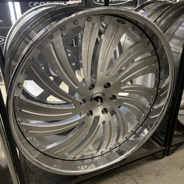 26" Forgiato Wheels Turbinata Brushed Silver Chrome Lip - 4 Wheel & Tire Package 6 Lug