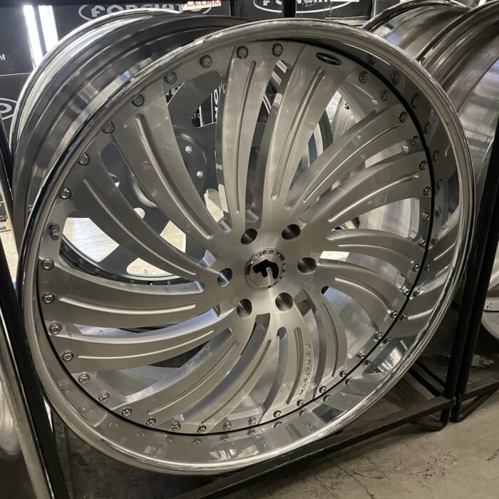 26" Forgiato Wheels Turbinata Brushed Silver Chrome Lip - 4 Wheel & Tire Package 6 Lug