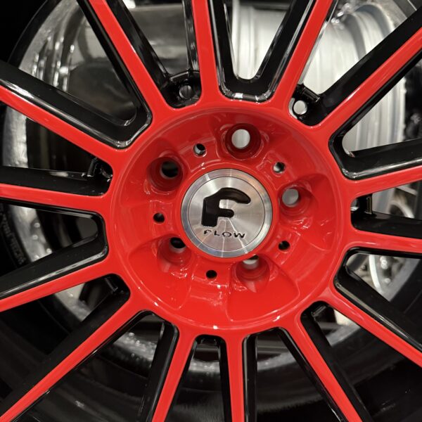Second image of 22x9/10 Forgiato Wheels Flow 002 Custom 2-tone Paint Black/Red 4 Wheels Tires Package 5x112 5x114.3 5x120 5x115