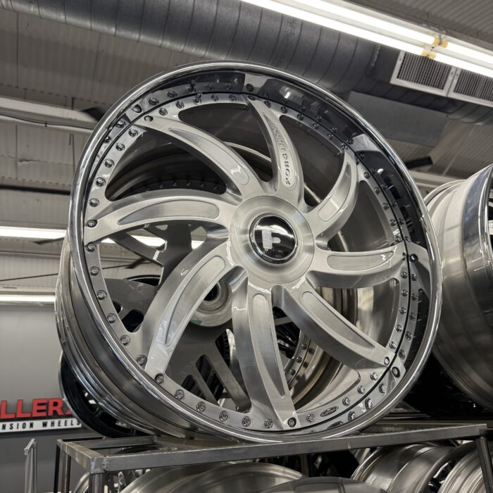 28" Forgiato Wheels Azioni Brushed Silver Chrome Lip XL Floater Cap 6x135/6x139.7 - 4 Wheel & Tire Package