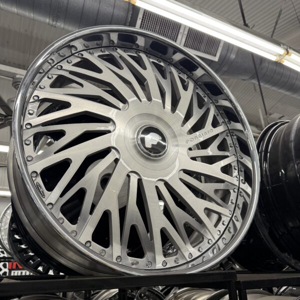 28" Forgiato Wheels Biaforca Brushed Silver Chrome Lip XL Floater Cap 6x135/6x139.7 - 4 Wheel & Tire Package