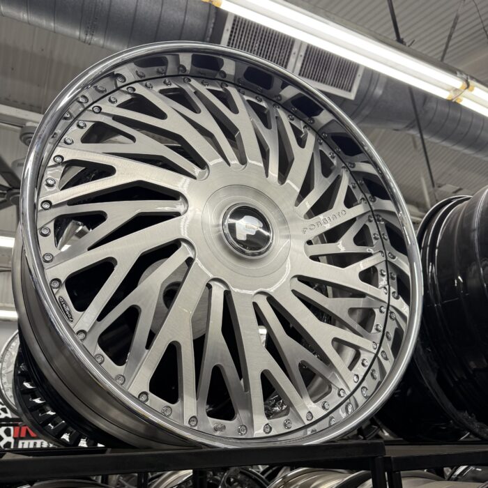 28" Forgiato Wheels Biaforca Brushed Silver Chrome Lip XL Floater Cap 6x135/6x139.7 - 4 Wheel & Tire Package