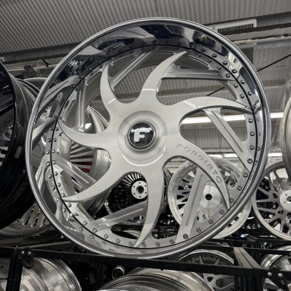 30" Forgiato Wheels Girare XL Floater Cap Brushed Silver Chrome Lip 6 lug Wheel Tire Pkg